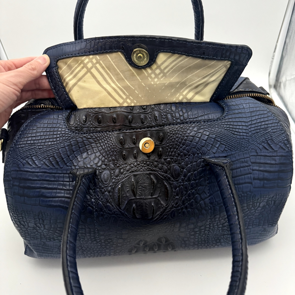 London Fog Dark Blue Crocodile Embossed Satchel - Picture 4 of 4